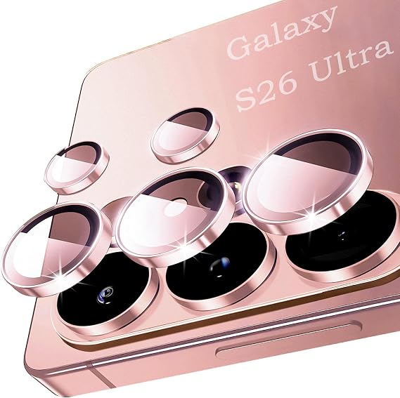 2-Pack Camera Lens Protector for Samsung Galaxy S26 Ultra 5G,9H Tempered Glass Individual Metal Ring Lens Protector,Ultra HD Scratch Resistant Camera Cover for Samsung S 26 Ultra,Pink