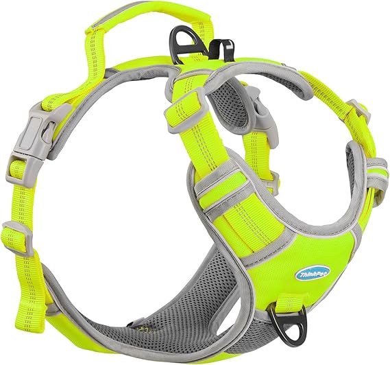 ThinkPet No Pull Harness Breathable Sport Harness with Handle-Dog Harnesses Reflective Adjustable for Medium Large Dogs,Back/Front Clip for Easy Control Neon Green S