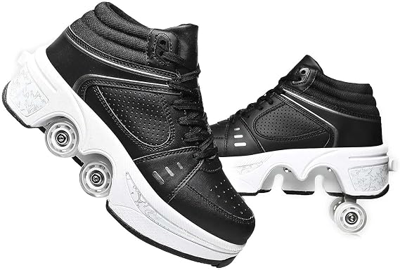 Roller Skates, Retractable 4 Wheels Skateboard Sneakers, Skating Shoes, Sneakers with Wheels for Boys Girls