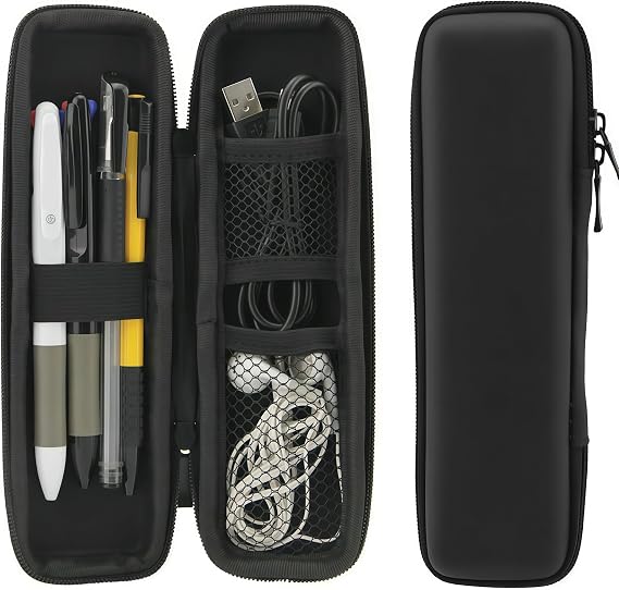 Small Pencil Case Slim, Black Hard Shell Pen Case Pouch
