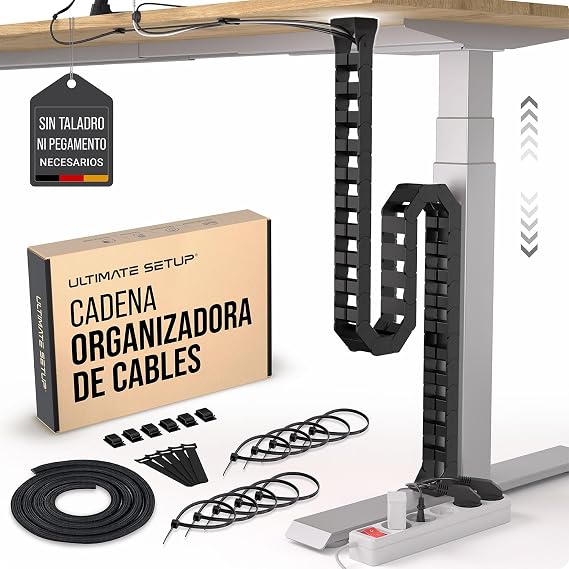 Desk Cable Organizer, Flexible Cable Chain, Flexible Cable Duct, Ideal for Organizing Desk Cables and Suitable for Height Adjustable Desks (Black)