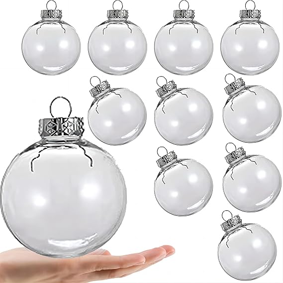 10-Pack Clear Plastic Ornaments, 80mm Clear Plastic Refillable Decorative Ball, 3.15 inch Fillable Balls for DIY Crafts, Christmas Tree Decoration, Wedding Party, Christmas House Decoration