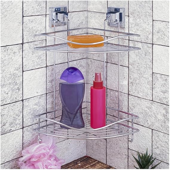EYM Tekno Tel EF-253 Yapışkanlı 2 Katlı Köşelik Banyo Rafı Krom