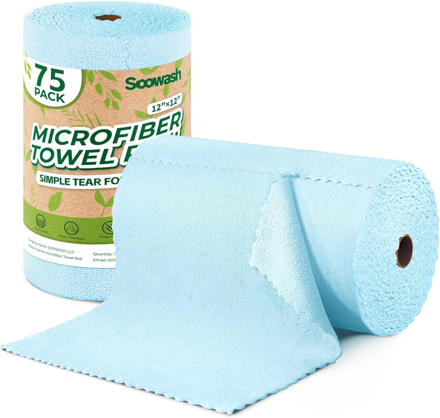 Microfiber Cleaning Cloths Roll, 75 Pack Tear Away Microfiber Towels Roll, 12" x 12" Lint Free Rags, Reusable Cleaning Cloths, Washable, Scratch Free,Ultra Absorbent Dish RagsBlue