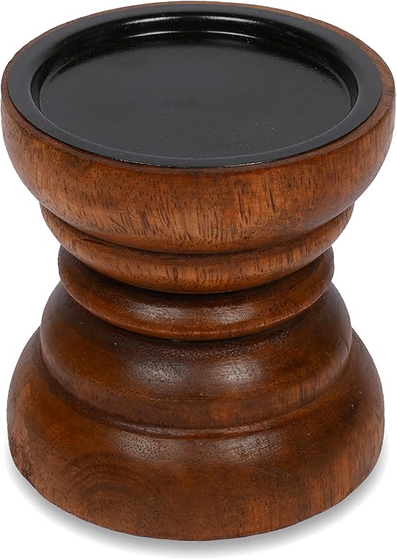 Natural Mango Wood Pillar Candle Holder That Will Look Amazing in Your Home, Kitchen, Dining Room, or Bedroom (10.16cm x 10.16cm x 10.16cm),(Red Finish)