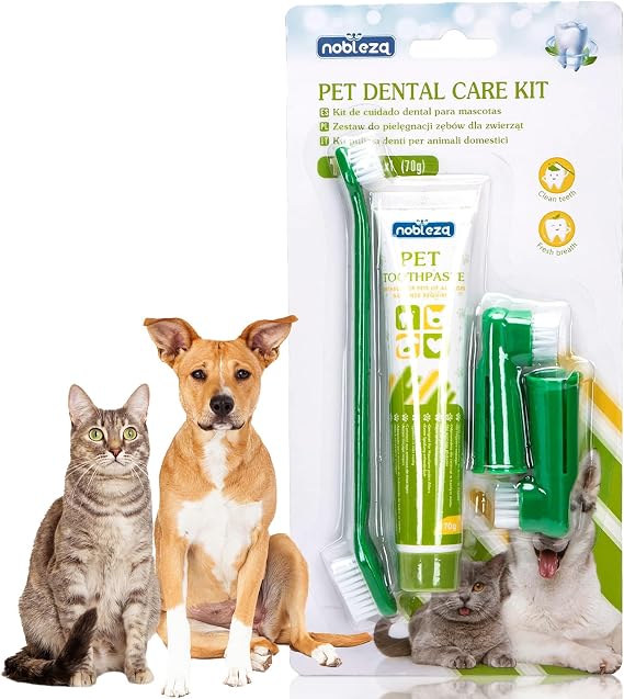 Nobleza Dog Toothbrush Enzymatic Toothpaste Kit with 2 x Finger Toothbrush