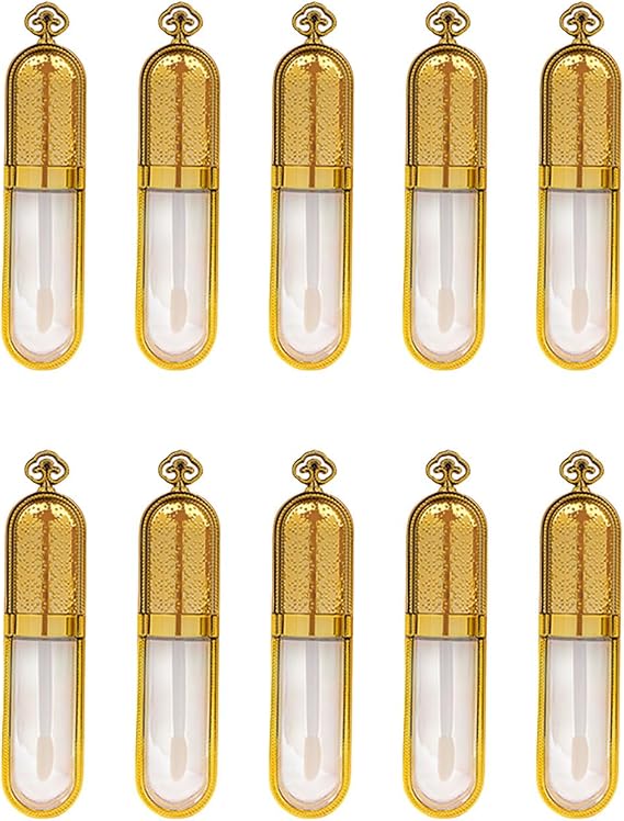 10 Pieces 5ml 8ml Refillable Lip Gloss Tubes With Gold Lid And Soft Brush For Lip Samples Cosmetics And Portable Use