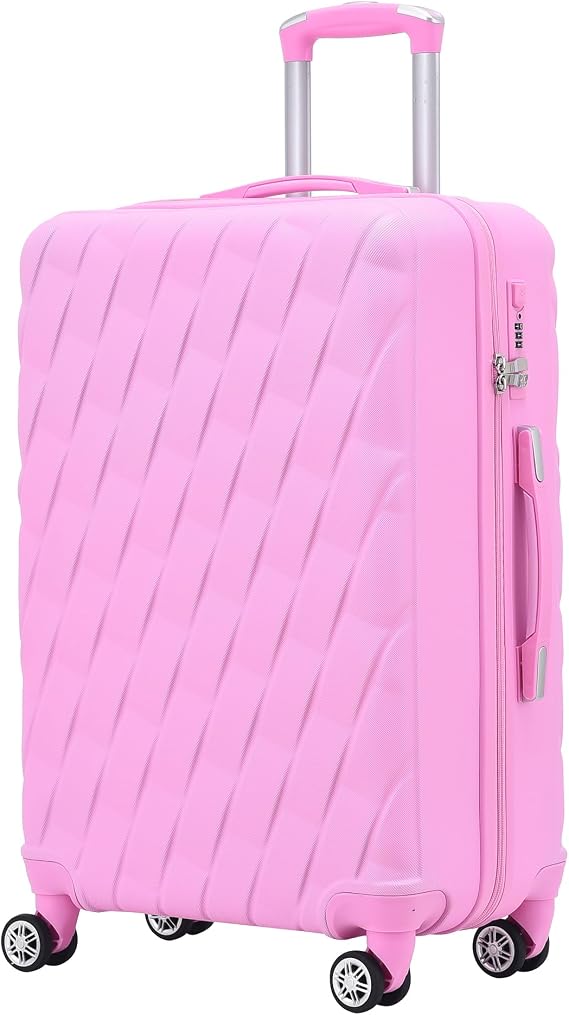RMW Cabin Suitcase Hard Shell | Lightweight | 4 Dual Spinner Wheels | Trolley Cabin Bag | 20" Carry On Suitcase Luggage | Combination Lock | (Pink)