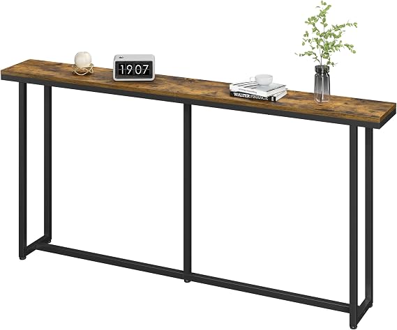 Yaheetech Slim Console Table, 160 × 20 × 81 cm, Rustic Brown & Black