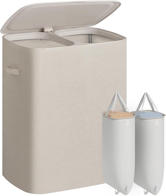 SONGMICS Laundry Basket with Lid, 160L Large Hamper, 2 Compartments