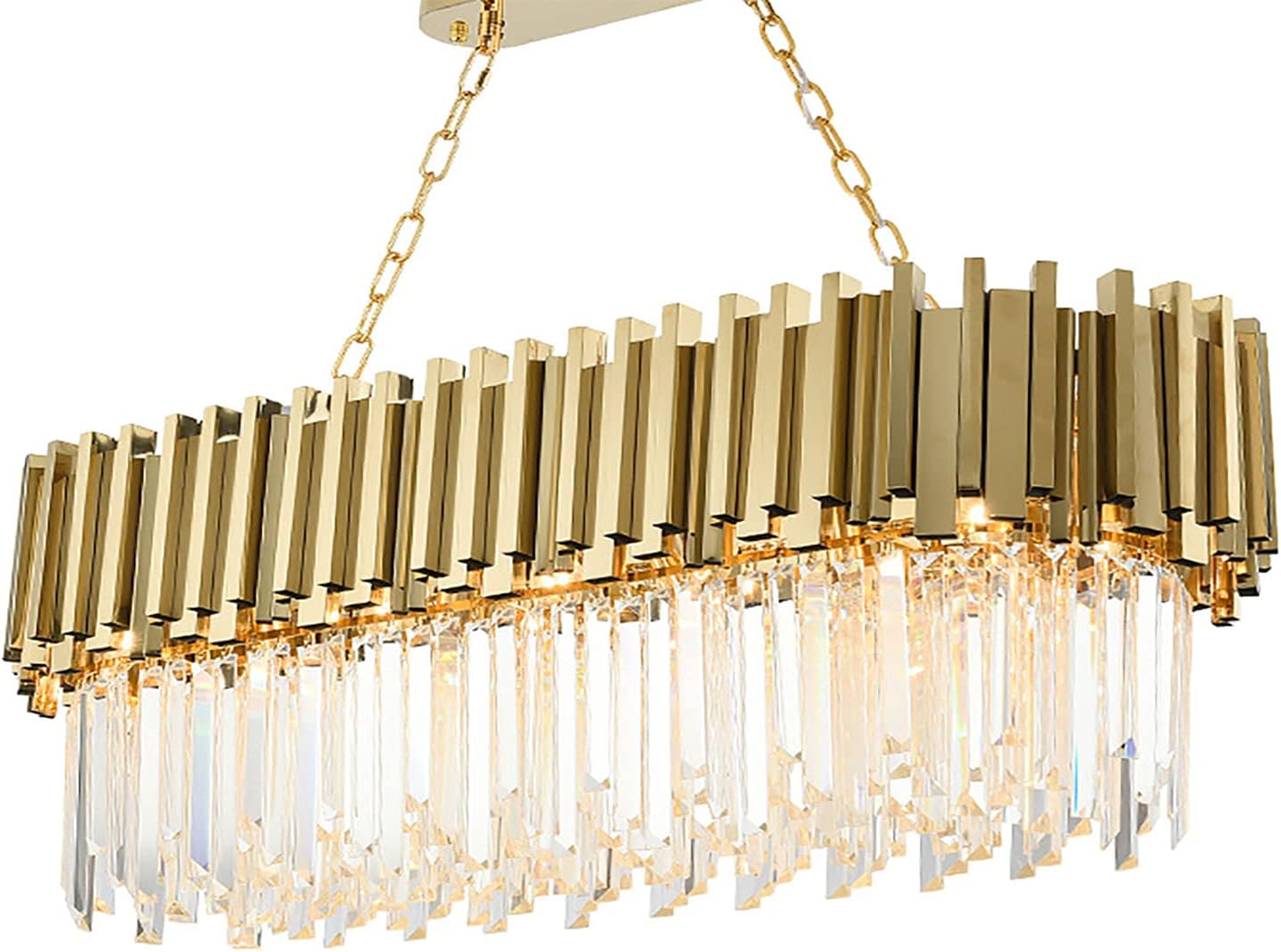 Modern Crystal Chandelier,Luxury LED Pendant Light Fixture Oval Raindrop Chandelier Adjustable Height for Villa Hotel Living Room Dining Room Kitchen Island-Gold 80x30cm