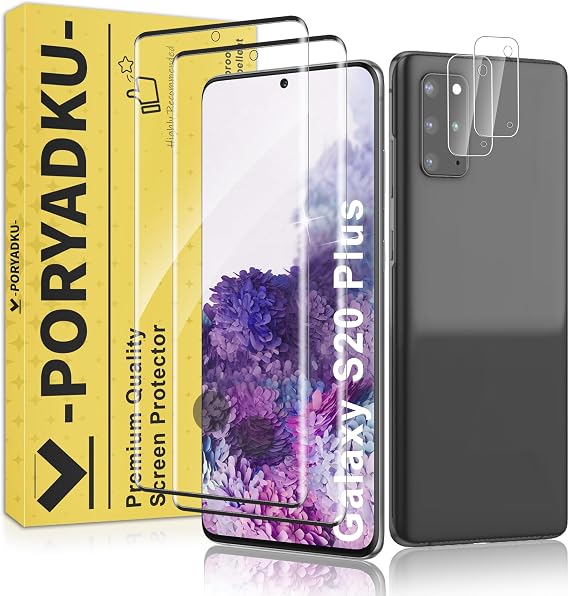 2+2枚パック Samsung Galaxy S20 Plus用スクリーンプロテクターとカメラプロテクター、指紋防止、ケースフレンドリー、気泡ゼロ、硬度9Hクリアガラススクリーンプロテクター S20 Plus / S20+用