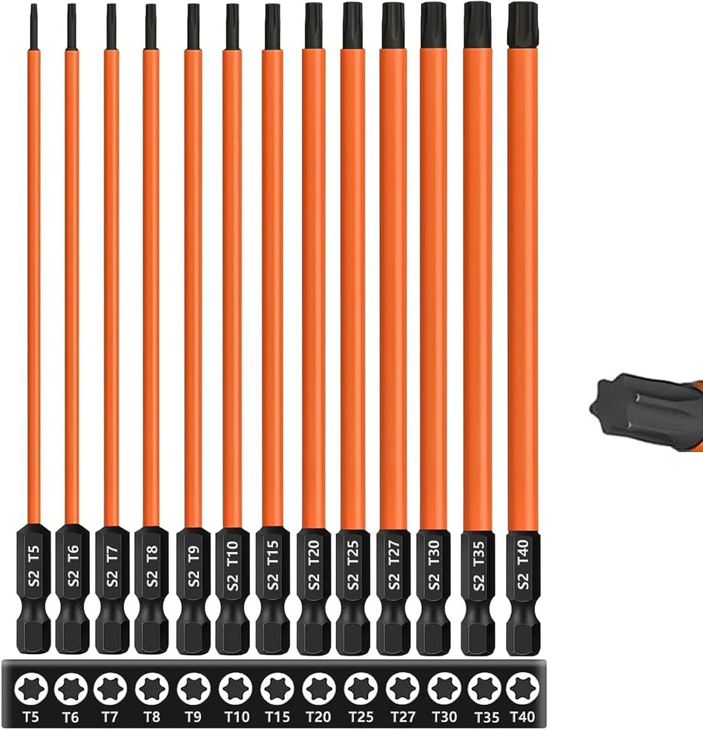 13 Pcs Long Torx Bit Set for Impact Driver, Hex-Shank Torx Screwdriver Bit Magnetic Impact, S2 Steel Star Bit Set (T5-T40) 150 mm