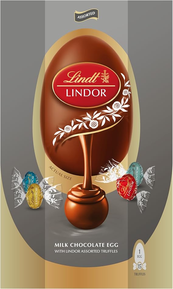 Lindt Lindor Silver Assorted Chocolate Easter Egg 348g – Assorted Chocolate Truffles with Smooth Melting Filling – Elegant Easter Chocolate Selection – Easter, gift