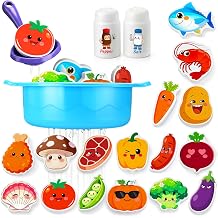 Bath Soup Pot & Float Foam Food,Baby Bath Toys for 1 2 3 4 5 Year Old Toddler Kids,Mould Free Bath Toys Swimming Paddling Pool Toy Water Play Toy for Boy Girl,No Mould Foam Food Stick to Tiles 20PCS