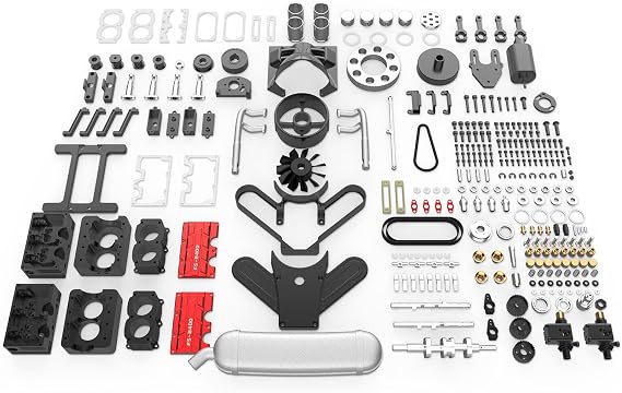 TOYAN H4 Nitro Engine Model Kit, FS-B400 14cc Horizontal Opposed 4-Cylinder 4-Stroke Air-Cooled Nitro Engine DIY Assembly for RC Car, Boat & Science Experiment Desktop Display (Kit Version)