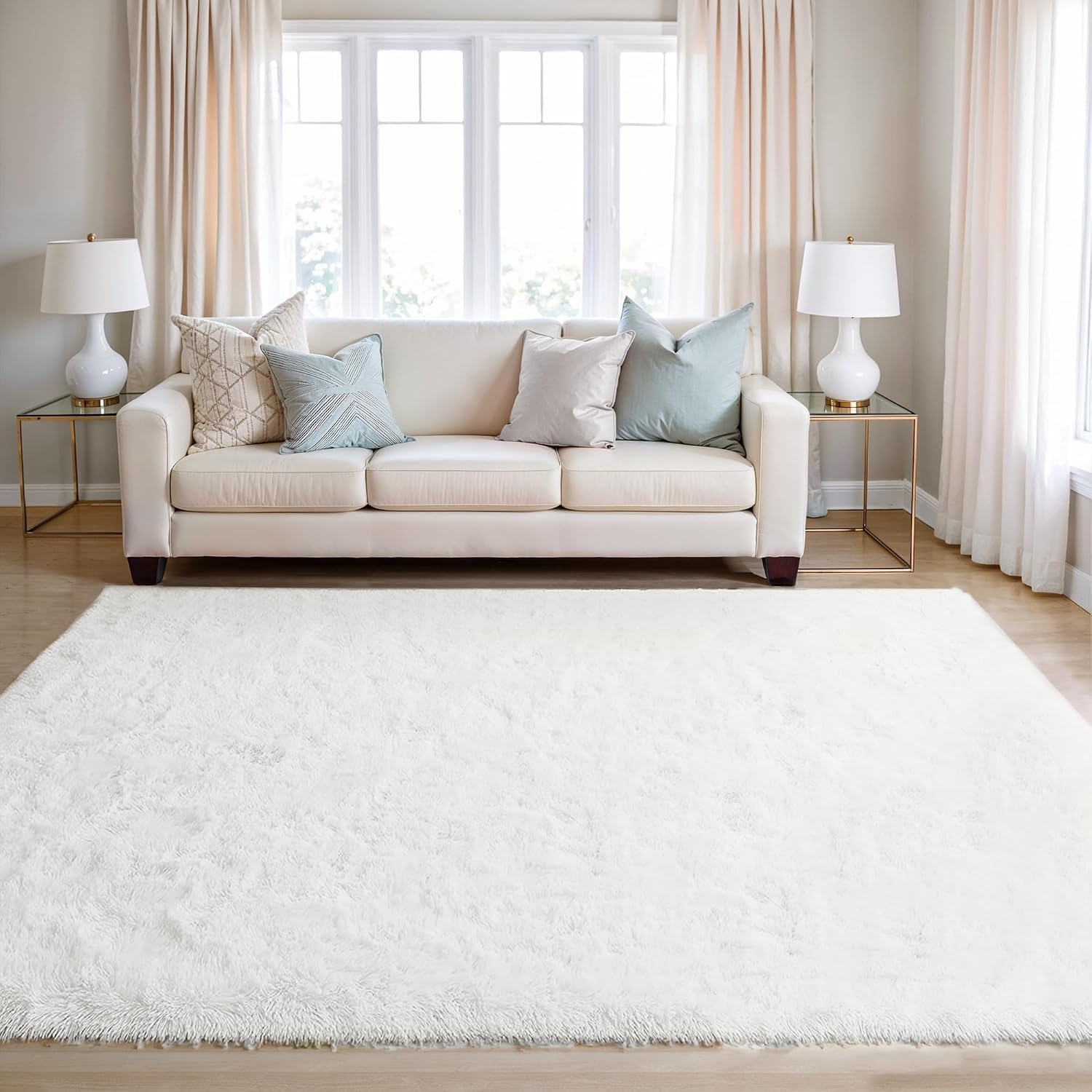 Fluffy Rugs for Bedrooms 200x280cm, Large 3cm Pile Rug, Faux Fur Rug, Non Shedding Carpets, Extra Large Rugs for Living Room, White
