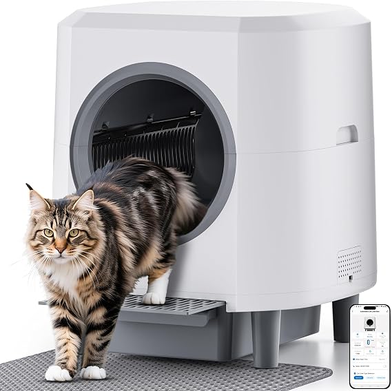 Automatic Cat Litter Tray Self-Cleaning Litter Box Hooded Ellenpent, 90L