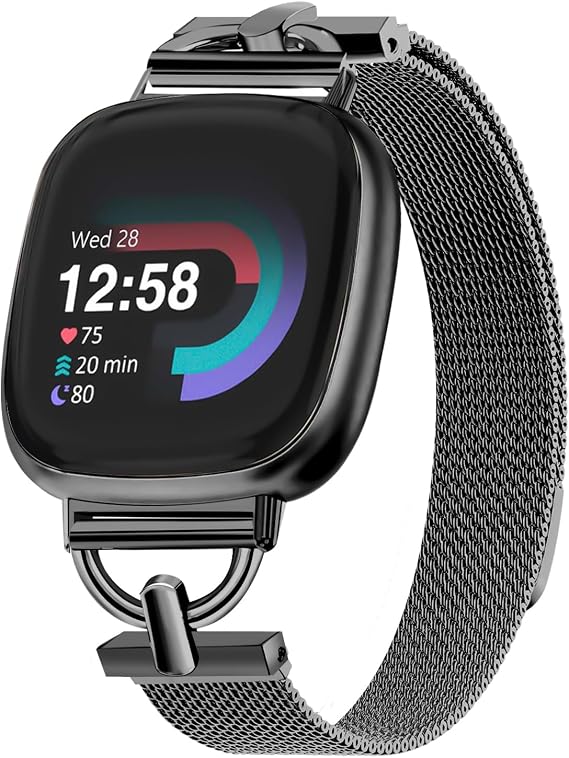 Fitbit Versa 4/Fitbit Versa 3/Fitbit Sense 2/Fitbit Sense 2/Fitbit Sense ile Uyumlu Manyetik Bantlar, Mesh Paslanmaz Çelik İnce Kayış, Ayarlanabilir Yedek Bileklik Kadınlar için Şık