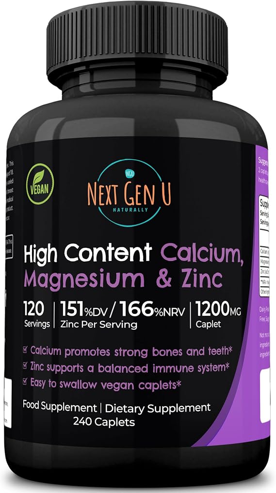 NGU Calcium Magnesium Zinc Essential Mineral Supplement 240 Vegan Caplets for Immune Support and Bone Strength for Adults Women and Men