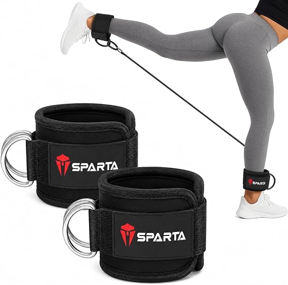Sparta Ankle Straps for Cable Machines- Ankle Cuff For Leg Workout Cable Pulley Equipment Machine- Cable Straps For Men And Women adjustable Pair