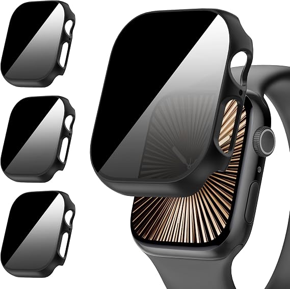 Diruite 3-Pack Case for Apple Watch Series 11/10 46 mm Privacy Screen Protector HD Tempered Glass Hard PC Protection Anti Spy Case, Black, 46 mm