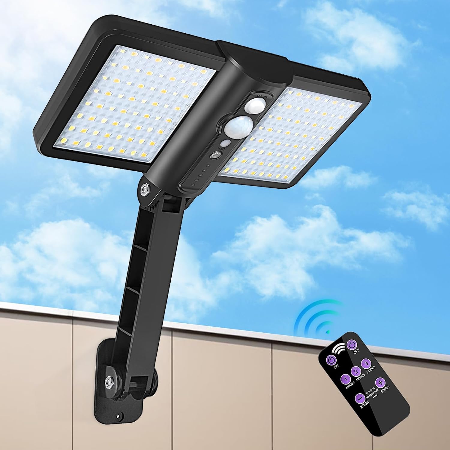 Solar Lights Outdoor, 128 Led Super Bright Lamp, Wireless Waterproof Solar Flood Light, Security Motion Sensor Wall Light for Deck, Fence, Patio, Front Door, Garden, Yard, Shed, Path [Energy Class A]