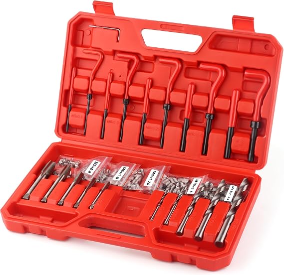 131PCS Thread Repair Kit, HSS Drill Helicoil Repair Kit SAE&Metric M5 M6 M8 M10 M12 Kit