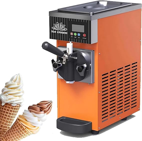 450w Single Flavor Soft Serve Ice Cream Machine, Countertop Soft Ice Cream Maker, 55-65 Units/H,One-Click Cleaning, For Bars, Coffee Shop, And Supermarket Orange