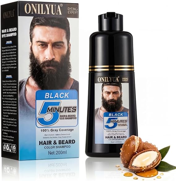 Men’s Black Beard Dye Shampoo for Men, Instan Grey Facial Hair Coverage