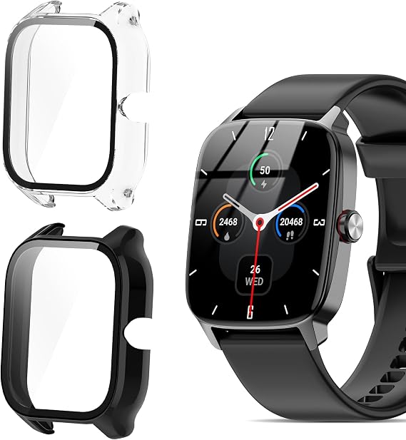 Compatible for IDW28 Smartwatch 1.85 Inch Case, Blueshaweu Hard PC Case with Screen Protector Compatible with SAIKATI, SOUYIE, Fitpolo, Tensky, Yoever, Aeac IDW28/IDW28 1.85" Smart Watch (Clear+Black)