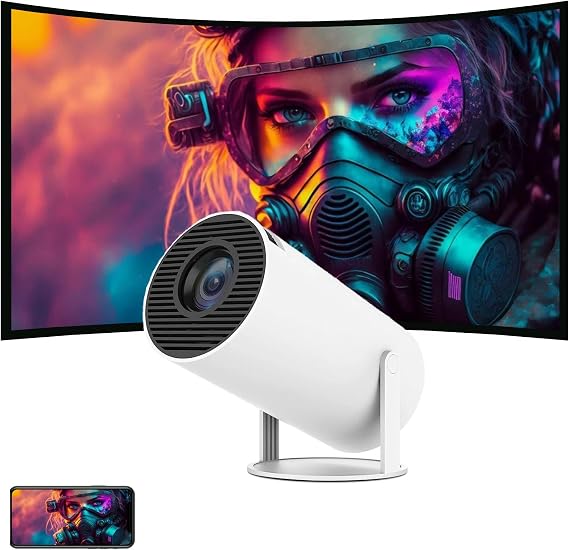 SXBCyan Mini Projector, 1080p Portable, 4K/200 ANSI, White, LCD, WiFi 2.4/5G, BT 5.0, 180° Flip, Home Theater, Outdoor