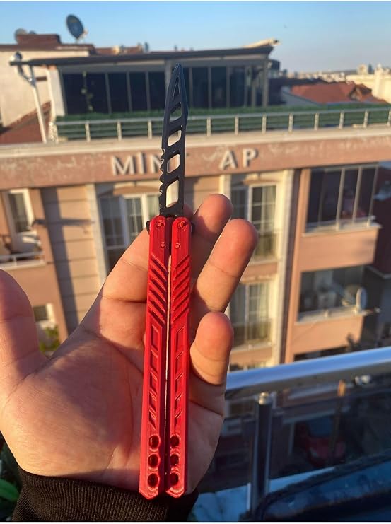Kelebek Antrenman Bıçağı Özel Motifli Plastik Kırmızı Butterfly Knife Plastik 1 Adet, qw3vqwe
