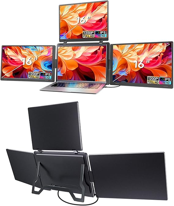 Acogedor 16 Inch Laptop Screen Extender, 1920x1200 FHD Portable Quad Monitor, 360° Rotation Adjustable, Fits 12 to 18.5 Inch Lats US Plug