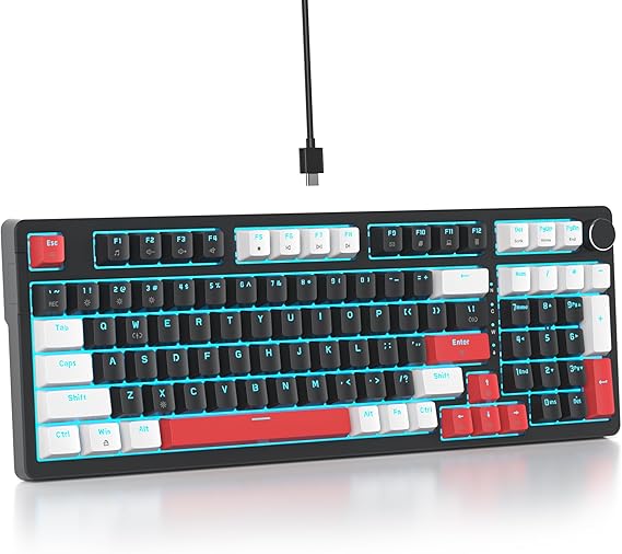 96% Creamy Sounding Mechanical Keyboard with Number Pad, Gasket Mounted RGB Hot Swappable Custom Wired Thocky Keyboard American QWERTY with Knob for Office Gamer, 98 Black
