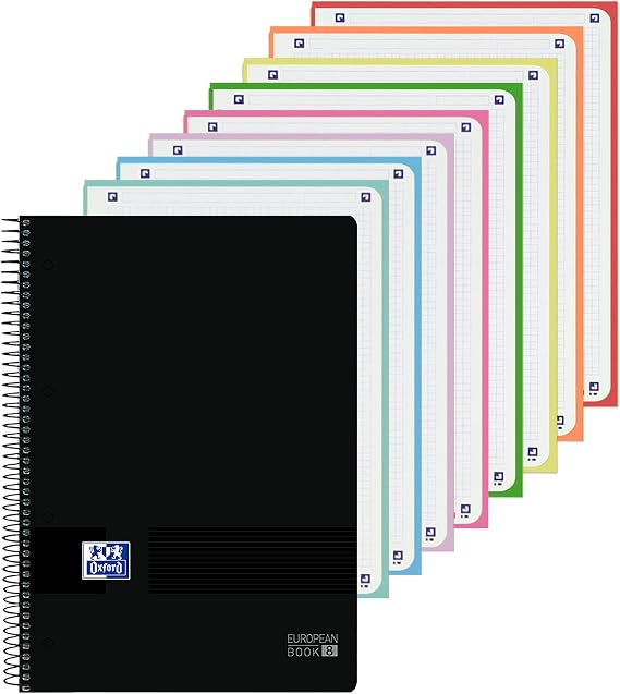Oxford, A4 5 x 5 Squared Notebook, Plastic Cover, 8 Colour Coats, Micro-Perforated Sheets, Black