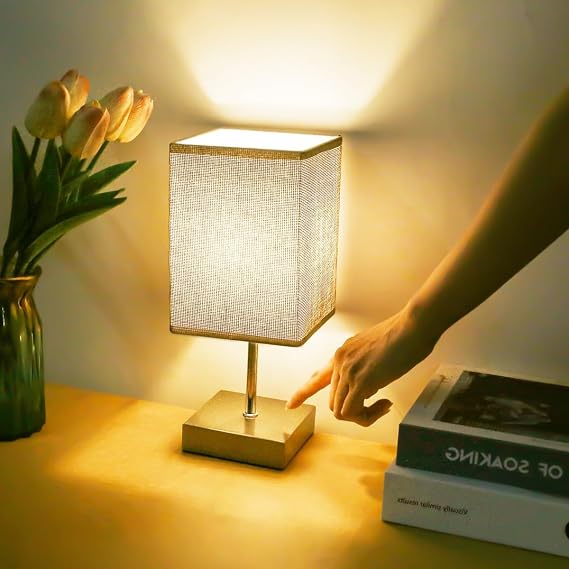Aomeya Touch Control Table Lamp, 3-Way Dimmable Bedside Lamps Nightstand Lamps with Flaxen Fabric Shade for Bedroom Living Room,LED Bulb Included (1, Grey-A) [Energy Class F]