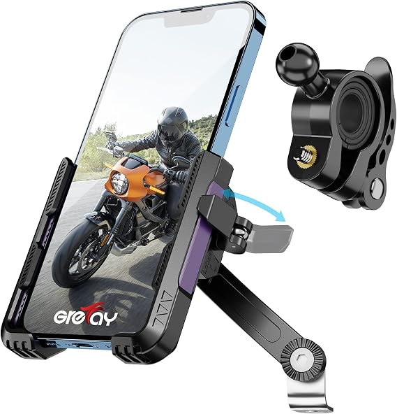 GREFAY Motorcycle Phone Holder Handlebar Mount Motorbike Phone Holder Rearview Mirror【2 Connection Methods+1S Quick Disassembly】 With ​360 Rotate for 4.0-7.0 inch smartphone