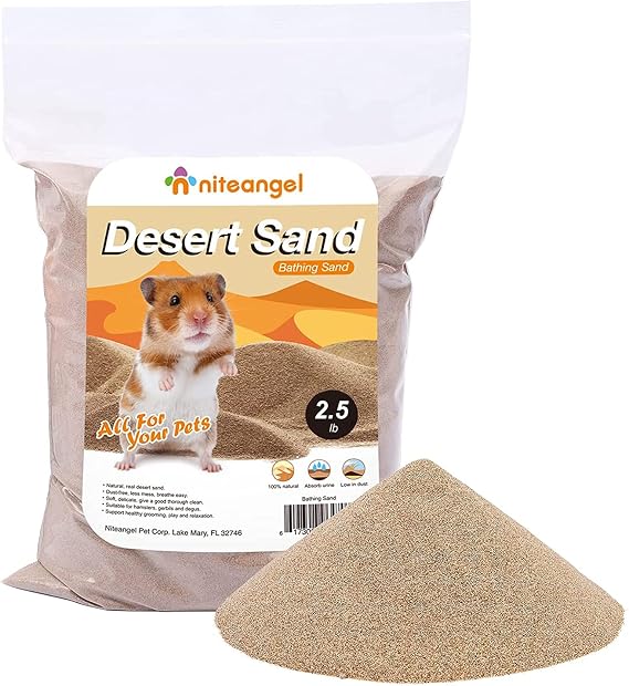 Niteangel Hamster Çöl Banyosu Kumu | Hamster, Şinşilla, Gerbils, Fare, Degus ve Diğer Küçük Evcil Hayvanlar için Tozsuz Banyo veya Lazımlık Kumu (1,1 kg, Çöl Kumu)