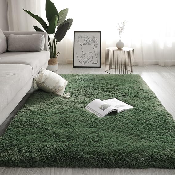 High Pile Drak Green Rug,Faux Fur Fluffy Rug Thick For Living Room Bedroom Bedside Shaggy Rug Not-slip Water-repellent Floor Mat (Dark Green, 60x160cm(24x63inch))
