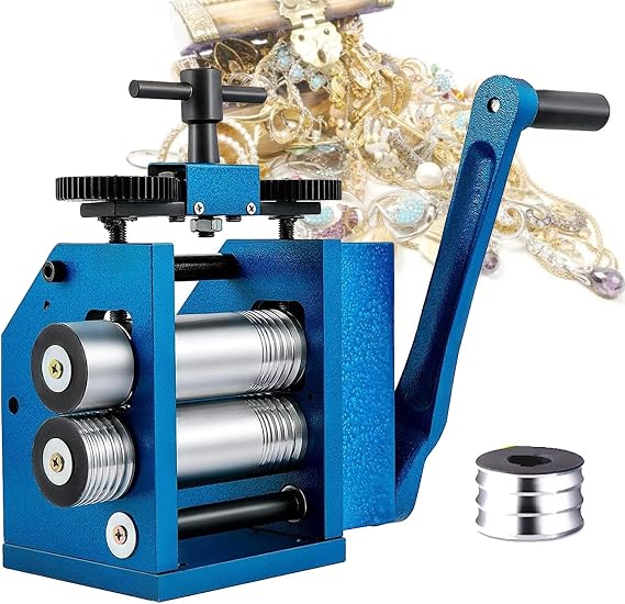 Rolling Mill, 4.4"/112mm Jewelry Rolling Mill Machine, Gear Ratio 1:2.5 Wire Roller Mill, 0.1-7mm Press Thickness Manual Combination Rolling Mill for Jewelry Making