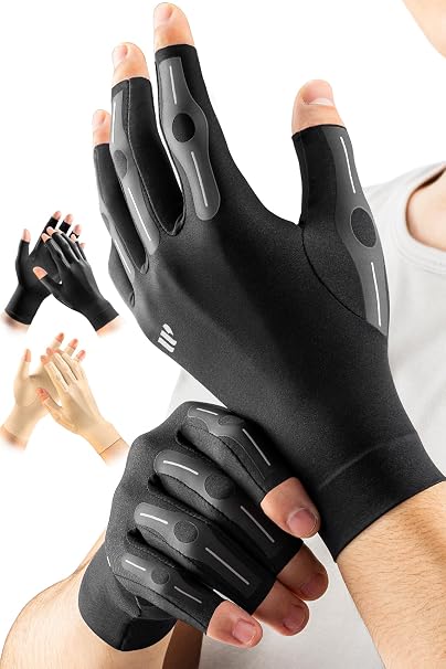 Compression Arthritis Gloves for Women&Men with Graduated Pressure Design for pain, Finger Support for Hand Comfort, Daily Wear & Sleep Use for Crocheting, Typing Fit Palm 8-8.6'' Black L