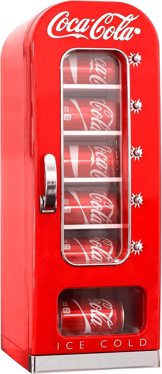 Koolatron Coca Cola Mini Fridge For Bedrooms 5L Retro Vending Machine Style Cool Box 10 Can Quiet Mini Fridges with Display Window For Coke Beverages Food Drinks Home 12v Portable Cooler Box, Red