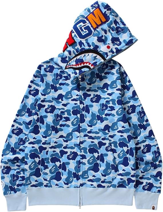 YEBIRAL Men's Bape Shark Hoodie Women's Hoodie 3D Camouflage Bape Hoodie Shark Head Shark Jacket Hip Hop Streetwear Pullover Unisex Loose Casual Sweat Jacket with Hood
