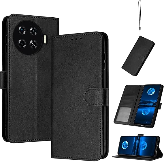 Compatible with Tecno Spark 20 Pro+ Leather Case,Compatible with Tecno Spark 20 Pro Plus KJ7 Case PU Leather Phone Flip Cover Black