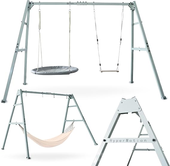 HyperMotion Double Swing with Steel Frame and Accessories - Stork Cot Bumper Hammock Swing - Max 180 kg - Adjustable Ropes - For Garden for Children and Adults - From 3 Years