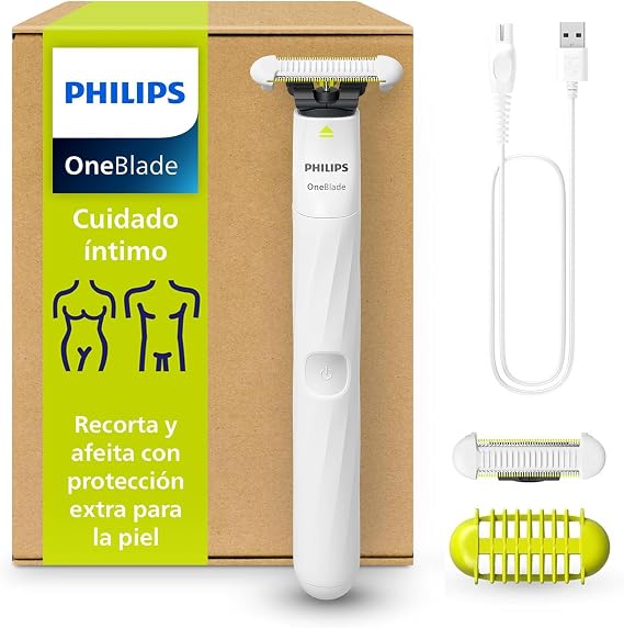 PHILIPS OneBlade Intimate, Mujer y hombre, Maquinilla de depilación para la zona íntima, ingles y axilas, afeita y recorta, cuchilla con protección para la piel, QP1924/30