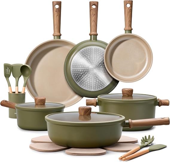 CAROTE 21 Pieces Nonstick Ceramic Cookware Set, Pots and Pans Set, Induction Cookware Set, Cookware Set, Nonstick Pot and Pan Set with
