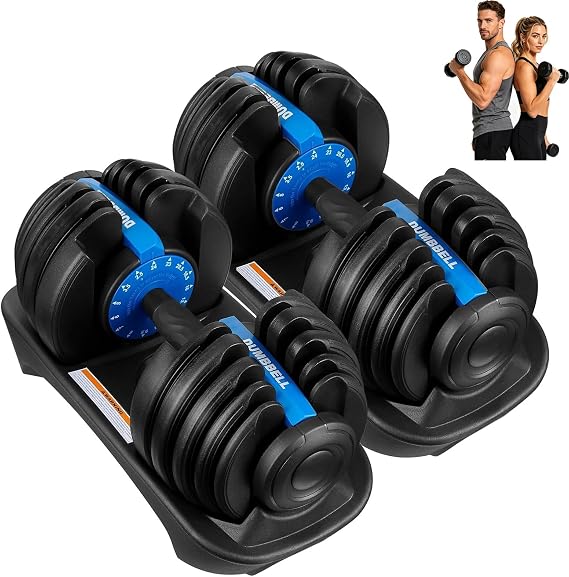 BSTSEL Adjustable Dumbbells Set Single, Pair, Muscle Building, Strength Training, Adjustable Weights for Home Gym, Space Saving, Safety Locking Mechanism