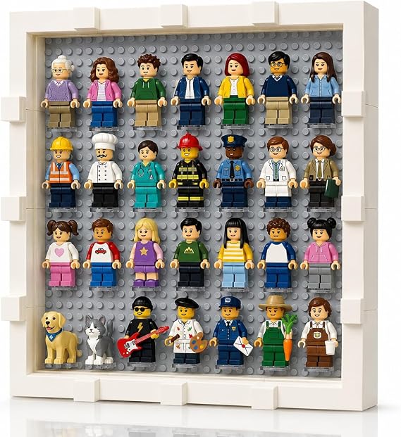 Lego Uyumlu Vitrin - Minecraft Mini Figürleri ve Koleksiyon Ürünleri - İdeal Teşhir Rafı - Minifigür Vitrin - Koleksiyon için Vitrinler (Beyaz/Gri 28)